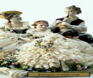 Item UNTERWEISSBACH Porcelain Dresden Lace Figural Group German PASTORAL Trio Bagpipe for Sale