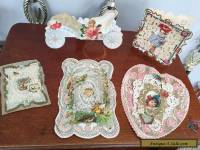 5 Antique Die Cut Valentine Cards,AS IS,Lithograph,Artist Made,Children,Lace,3D
