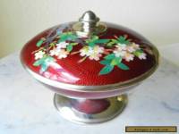 Antique SATO Japanese Cloisonne Covered Dish Pigeon's Blood Vase