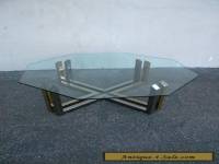 Mid-Century Octagonal Brass & Chrome Glass-Top Coffee Table 5091