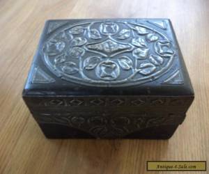 Item antique arts and crafts wooden box pewter panels for Sale