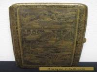 Japanese Engraved Damascene Cigarette Case with Dragons, Urban Scene