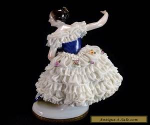 Item Vintage Volkstedt Dresden Lace Dress Dancing Woman Lady with Fan Figurine Gilt  for Sale