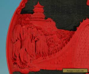 Item Asian Chinese Lacquer Handmade Carved Landscape Collect Plate And Wood Stand  for Sale