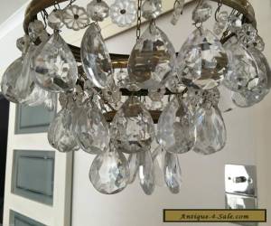 Item antique  vintage brass and large tear drop crystals chandelier  for Sale