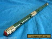 Wonderful Chinese Tibet silver Jade Carved Dragon Flute