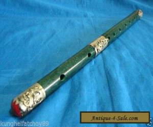 Item Wonderful Chinese Tibet silver Jade Carved Dragon Flute for Sale