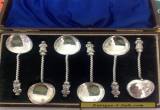 6 Antique Sterling Silver Apostle Teaspoons Set  in Original Box for Sale
