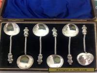 6 Antique Sterling Silver Apostle Teaspoons Set  in Original Box