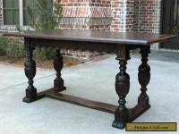 Antique French Carved Oak Farmhouse Trestle LARGE Dining Table Desk Pegged 1880s
