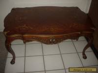 ANTIQUE LOUIS XV STYLED FRENCH MARQUETRY INLAID CARVED WALNUT COFFEE TABLE 