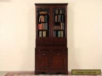 Victorian 1850's Antique Carved Mahogany Secretary Desk & Bookcase