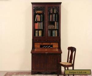 Item Victorian 1850's Antique Carved Mahogany Secretary Desk & Bookcase for Sale