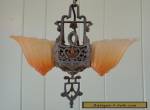 Antique Lincoln Fleur De Lis 2 Light Slip Shade Ceiling Light Fixture Chandelier for Sale