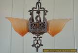 Antique Lincoln Fleur De Lis 2 Light Slip Shade Ceiling Light Fixture Chandelier for Sale