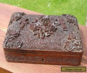 Item ANTIQUE VICTORIAN CARVED WOODEN BOX LOVELY ORNATE BIRD & FLORA DESIGN for Sale