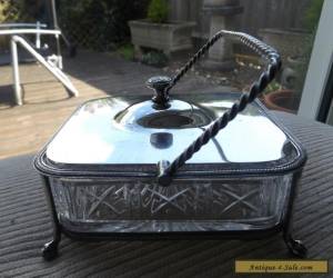 VINTAGE ANTIQUE SILVER PLATED & GLASS SARDINE DISH / BOX for Sale