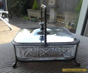 Item VINTAGE ANTIQUE SILVER PLATED & GLASS SARDINE DISH / BOX for Sale