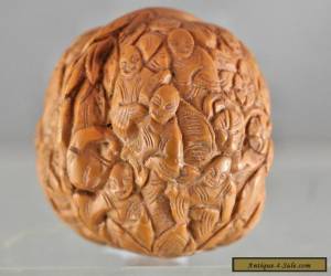 Unique Chinese Carving of 18 Monks On A Walnut Vintage Circa 1970s for Sale