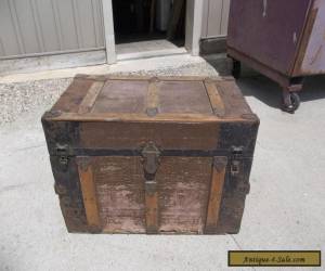 Item Antique Flat Top Steamer Wood Trunk Chest With Tray for Sale