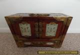 ANTIQUE MAHOGANY  CHINESE JEWELLERY BOX - INLAID JADE - BRASS DECORATION  for Sale