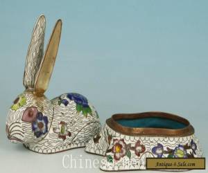 Item Delicate Asian Chinese Old Cloisonne Hand Carved Rabbit Statue Box Collectables  for Sale