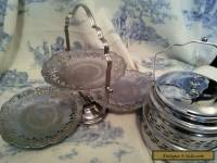 Vintage silver cake stand and biscuit barrel