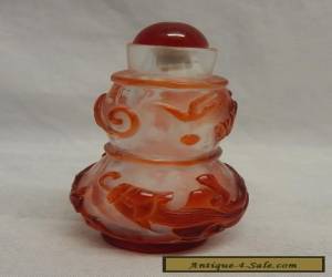Antique Red Cameo Peking Glass Snuff Bottle Dragon Pattern for Sale