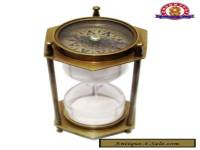 Vintage Brass Antique Sand Timer Hourglass With Compass Table Decorative gift 