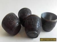 Antique Chinese Carved Coconut Wine Cups x 4  