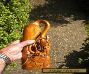 Item Vintage / Old Chinese Wooden Carving Of A Crane And Eel for Sale