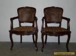 Pair Vintage Antique French Cane Back Arm Chairs Louis XV Walnut 110713 for Sale