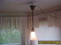 Antique Brass Pendant Light Fixture Etched Iridescent Glass Shade