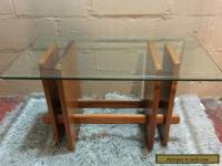 Vintage Mid Century Modern Side Table Danish Teak Wood Glass