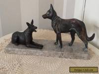 VINTAGE FRENCH ART DECO BRONZED DOGS ON PINK MARBLE BASE