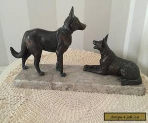 Item VINTAGE FRENCH ART DECO BRONZED DOGS ON PINK MARBLE BASE for Sale