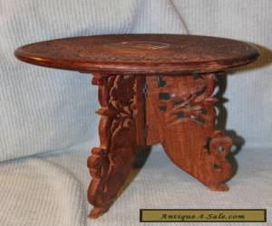 Item Vintage Asian Hand Carved Side Folding Wood Table (2) Pieces for Sale