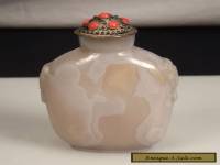 Antique Chinese Carved Agate Hardstone Snuff Bottle - Lion Heads  44155