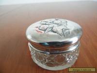 Antique Cut Glass Jar with Beautifully Embossed Sterling Silver Lid.