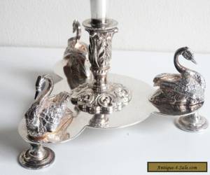 Item Antique SILVER Plated & Glass ~ EPERGNE ~ Swan Stand & Vase  for Sale