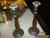 pair of wood  and chrome vintage candle sticks/art deco