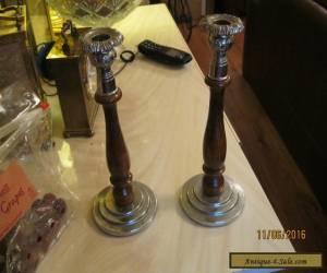 Item pair of wood  and chrome vintage candle sticks/art deco for Sale