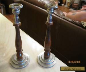 Item pair of wood  and chrome vintage candle sticks/art deco for Sale