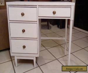 Item Vintage Mid Century Desk 1950 "4 Drawers" Rustic White Wood Shabby Chic for Sale