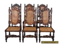 Set of Six French Antique Carved Oak Dining Chairs Cane Seats and Backs