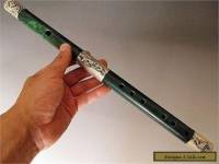 Chinese handwork old Tibet-Silver Carved Dragon Phoenix antique Jade Flute