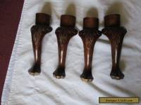 SET OF 4 ANTIQUE VINTAGE SOLID WOOD LIONS FOOT TABLE LEGS SALVAGE REFURBISH 