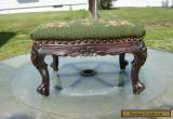 Antique French Footstool Carved Mahogany Floral Needlepoint Louis XV Style for Sale