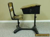 ANTIQUE VINTAGE STUDENT (CHILD'S) ADJUSTABLE SCHOOL DESK  CHAIR & BACK