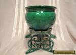 Beautiful Antique Monochrome Green Pottery Chinese Vase Stand & Dish 3 Pieces for Sale